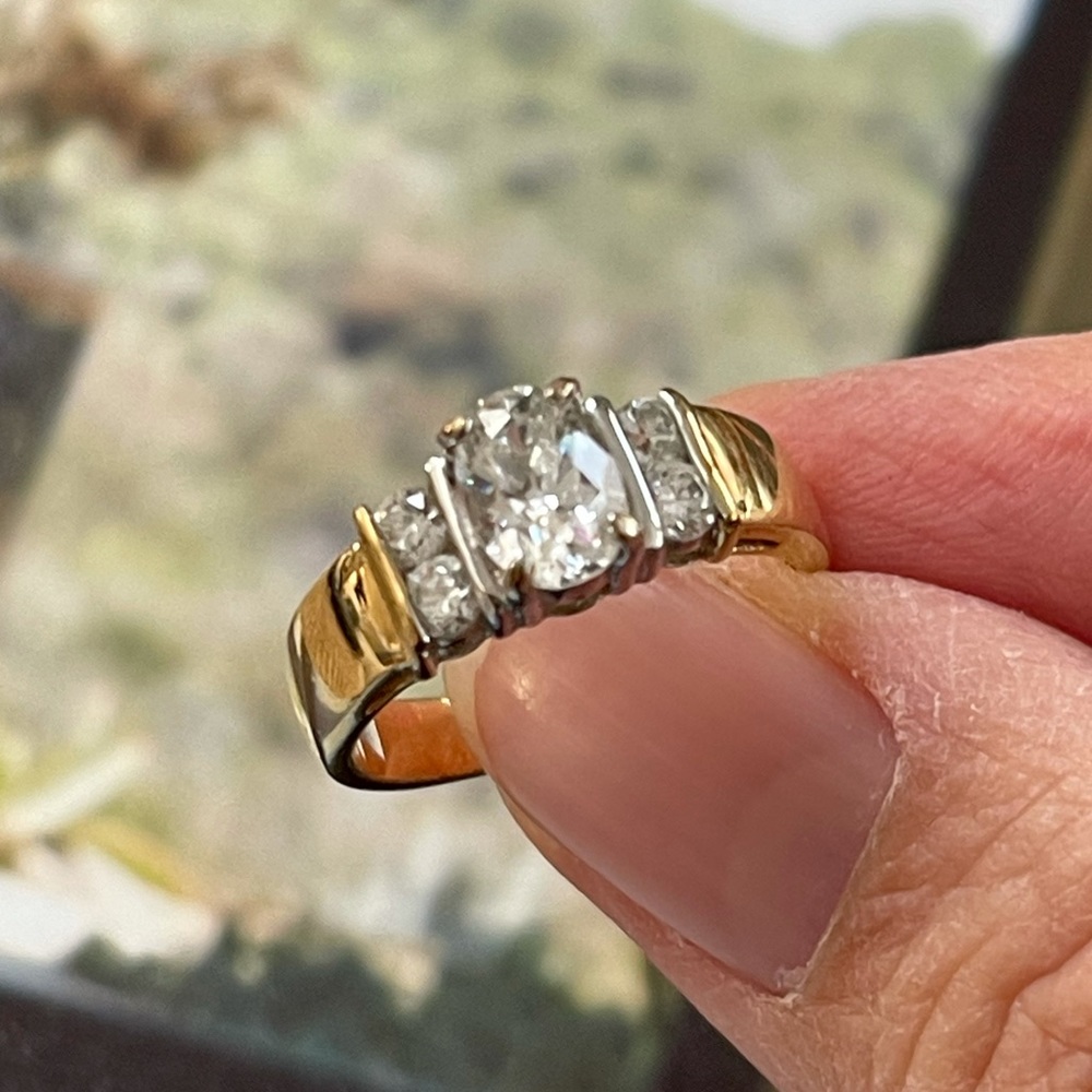 M&S oval cut crystal gold tone size 6 ring